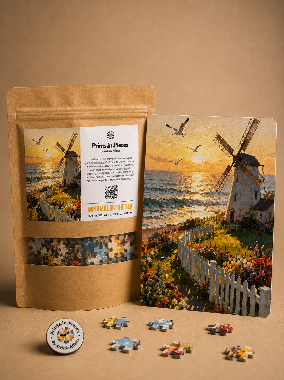 Windmill by the Sea Puzzle – 120 Piece Coastal Sunset Puzzle