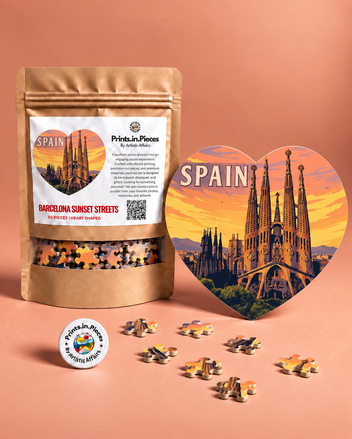 Spain Barcelona Sunset Streets Heart-Shaped Puzzle