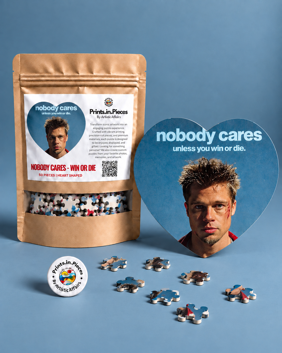 Nobody Cares Win Or Die Heart-Shaped Puzzle