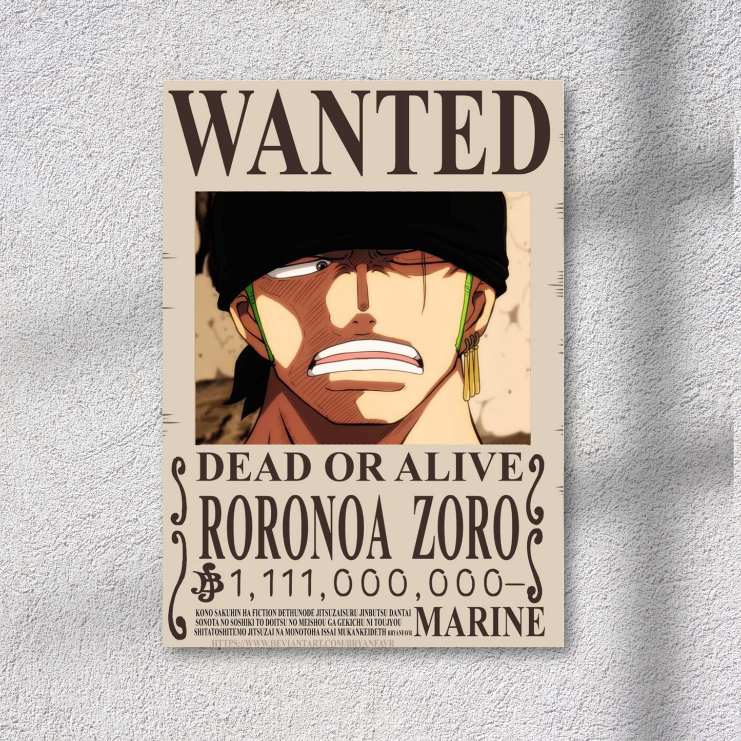 RORONOA ZORO bounty wanted poster
