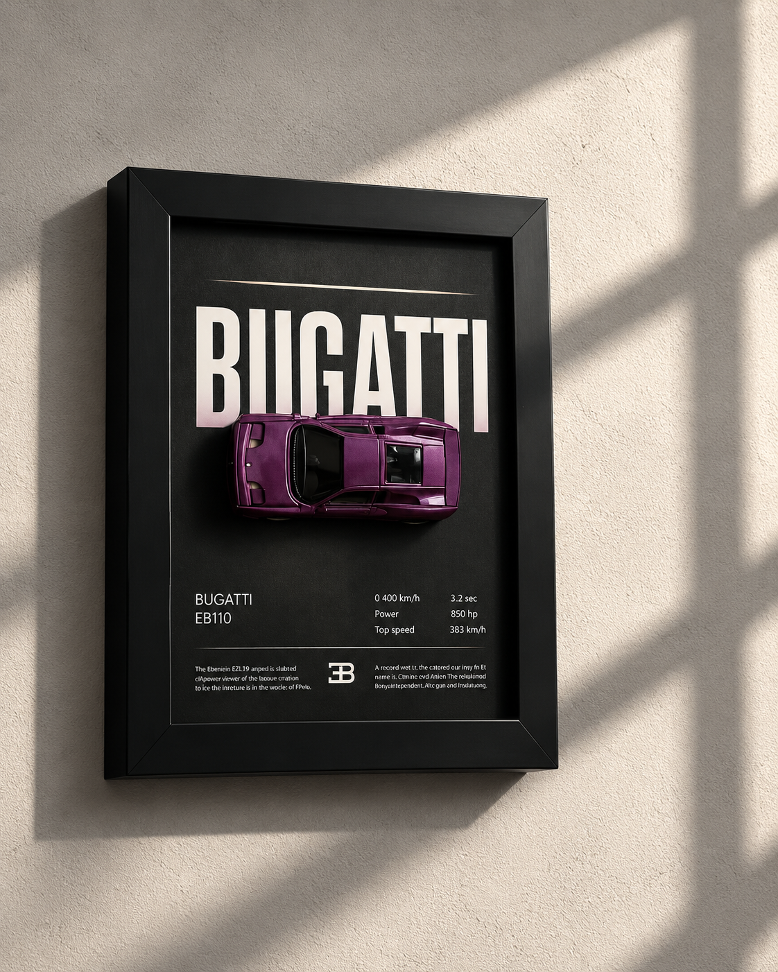 Bugatti EB110 3d Hotwheels Car Frame (purple)