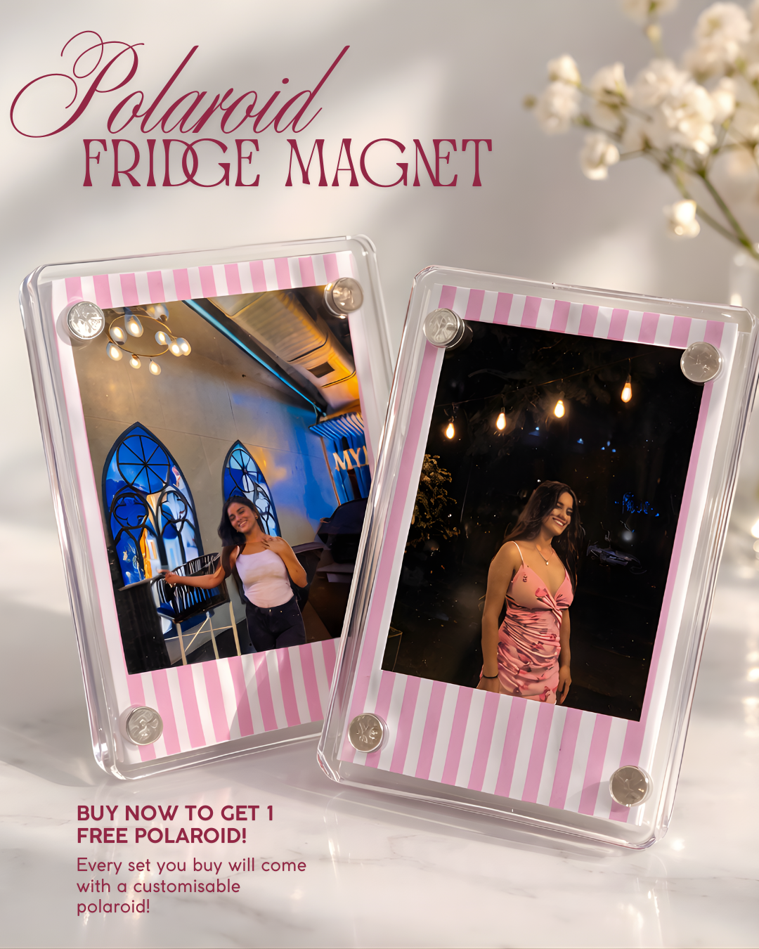 Polaroid Fridge Magnet | Pink Striped Polaroid