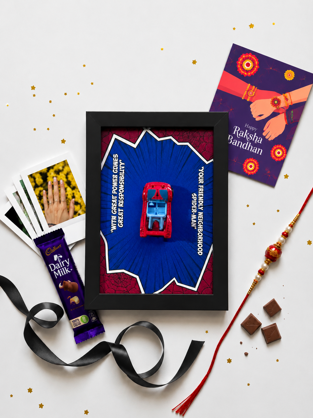 Spider-Man Edition Car Frame Rakhi Hamper