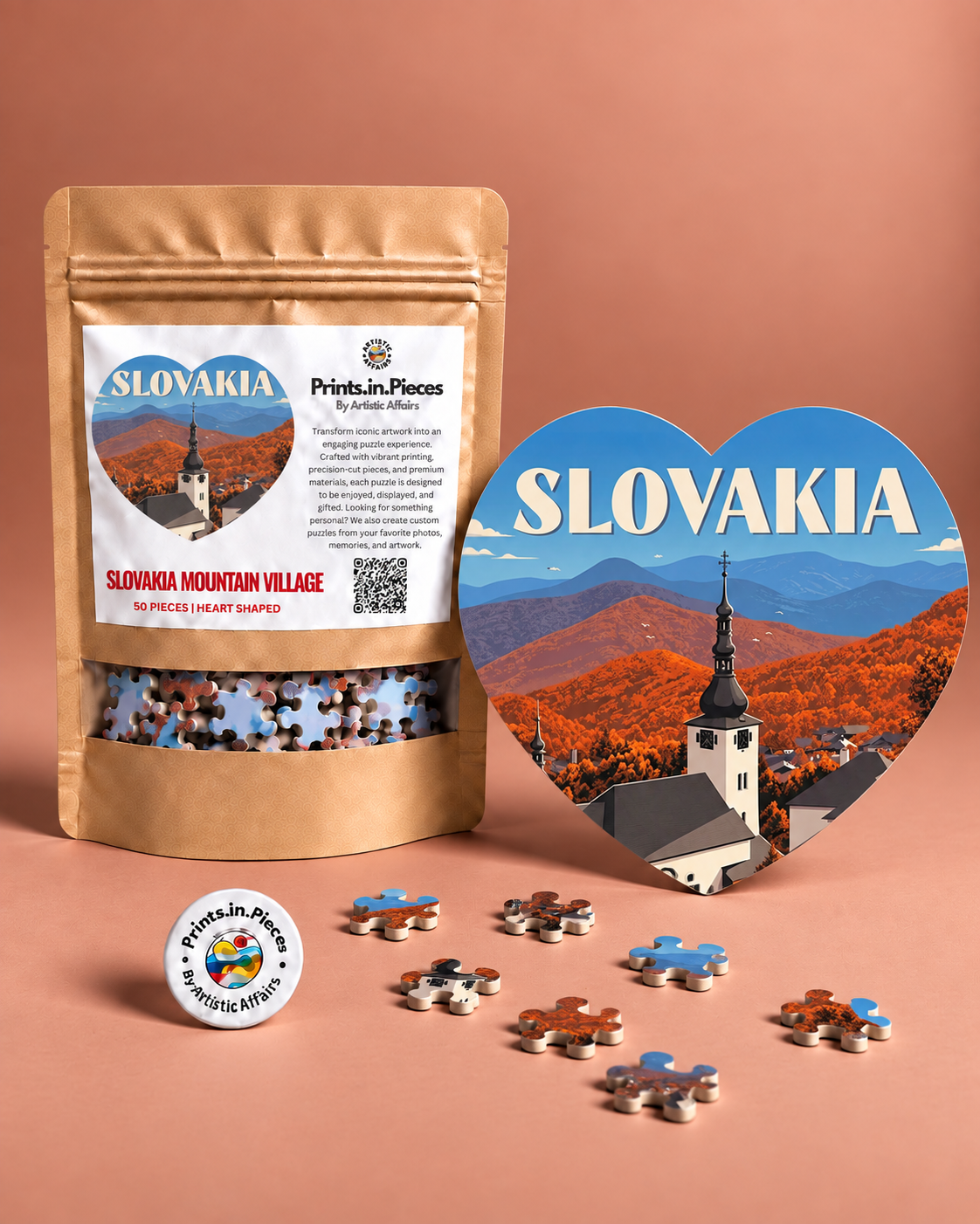 Slovakia Mountain Village Heart-Shaped Puzzle