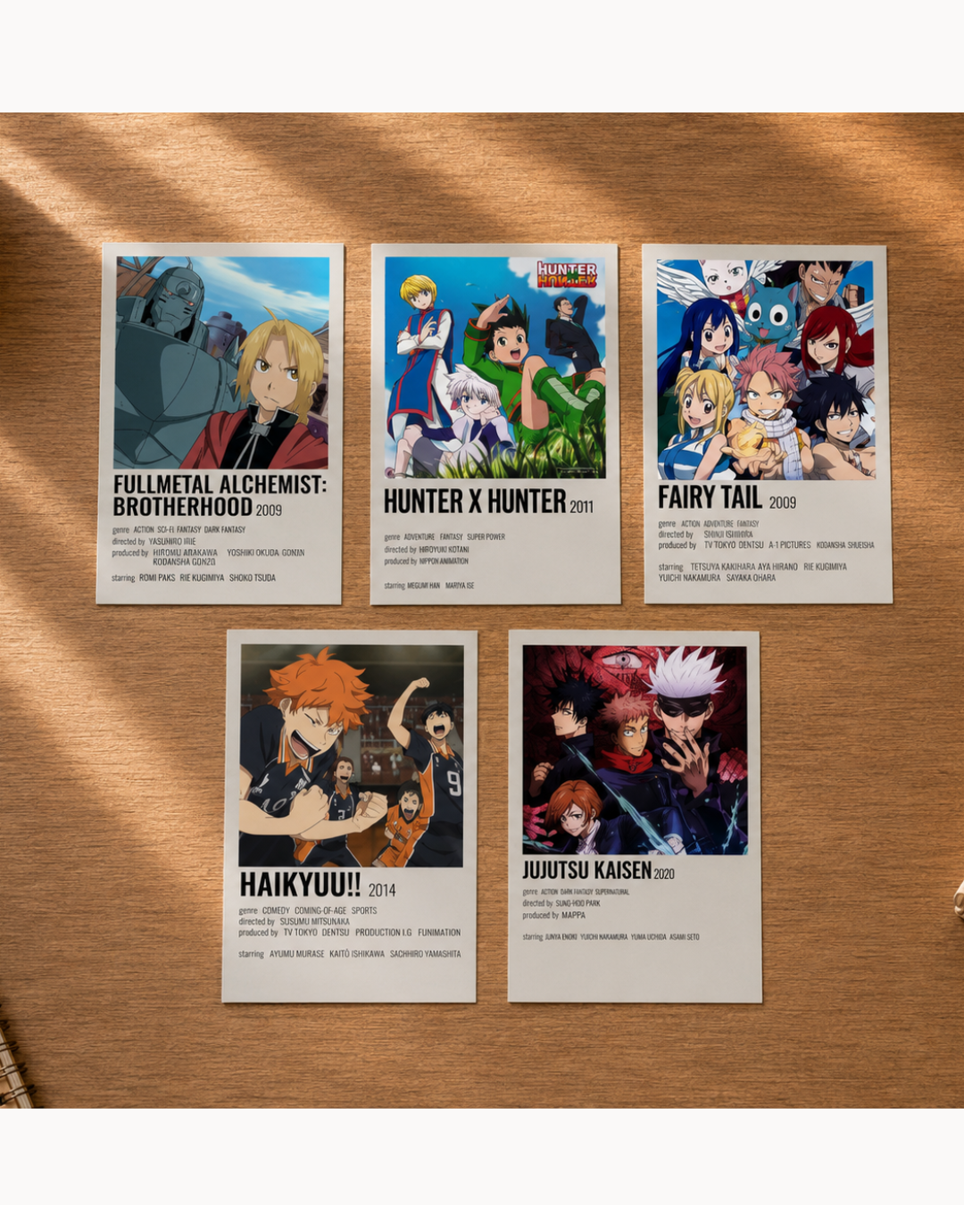 Anime Classics Polaroid Set 2 - Fullmetal Alchemist, Hunter x Hunter, Fairy Tail, Haikyuu!!, Jujutsu Kaisen