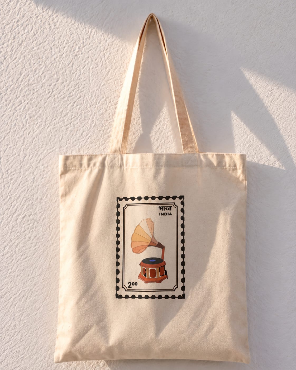 Vintage India Gramophone Stamp Retro Music Tote Bag