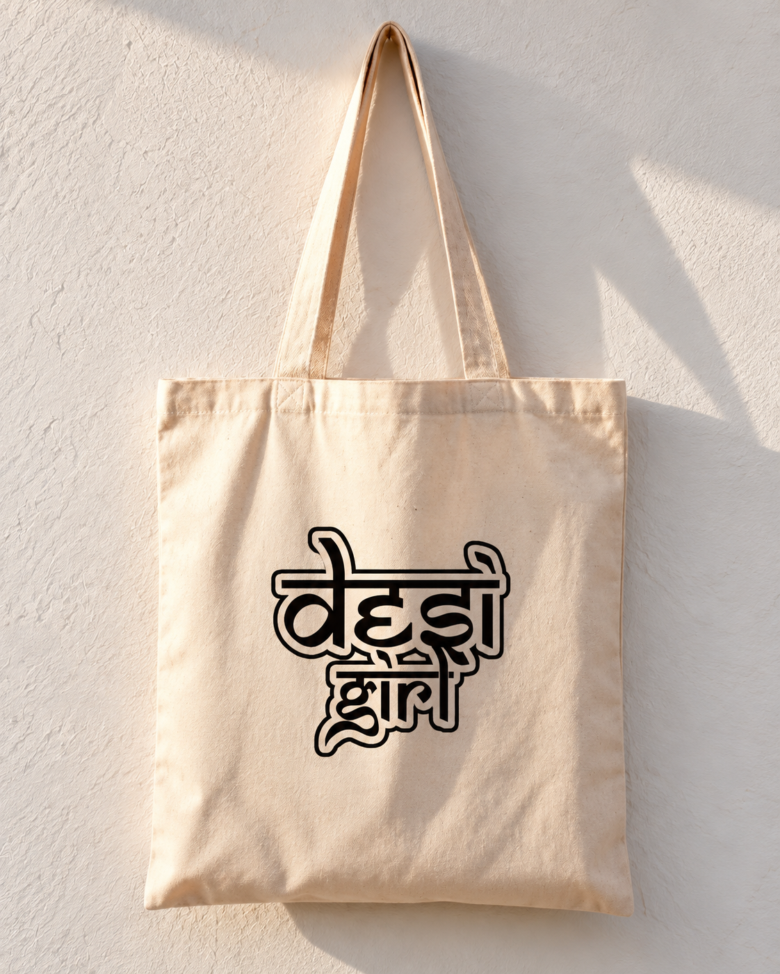 Desi Girl Outlined Hindi-English Stacked Tote Bag
