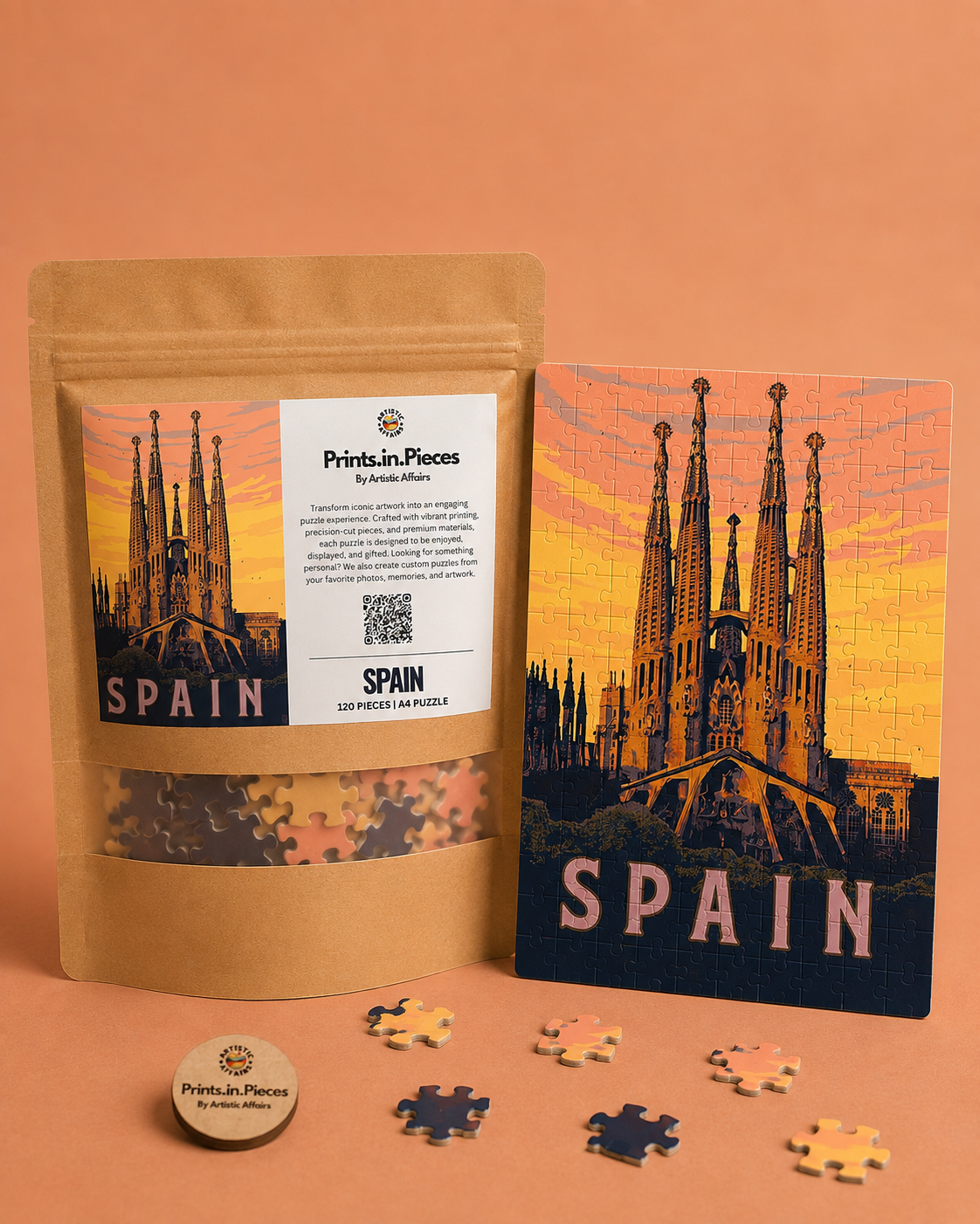 Spain Puzzle | 120 Piece A4 Barcelona Cathedral Travel Jigsaw