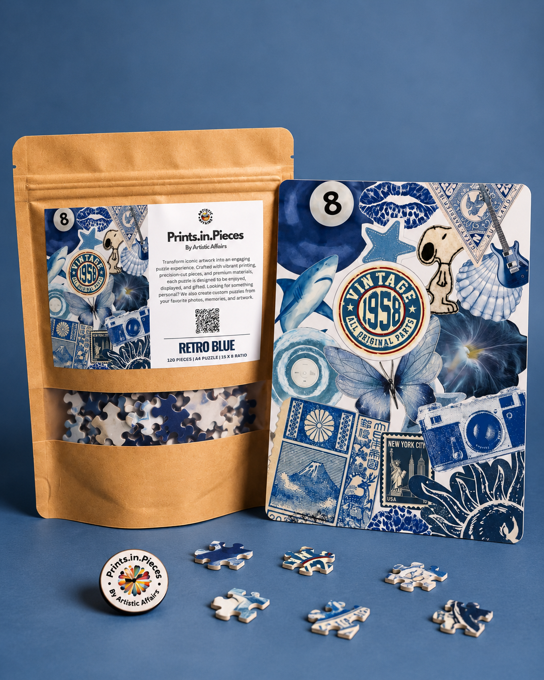Retro Blue Sticker Collage Jigsaw Puzzle