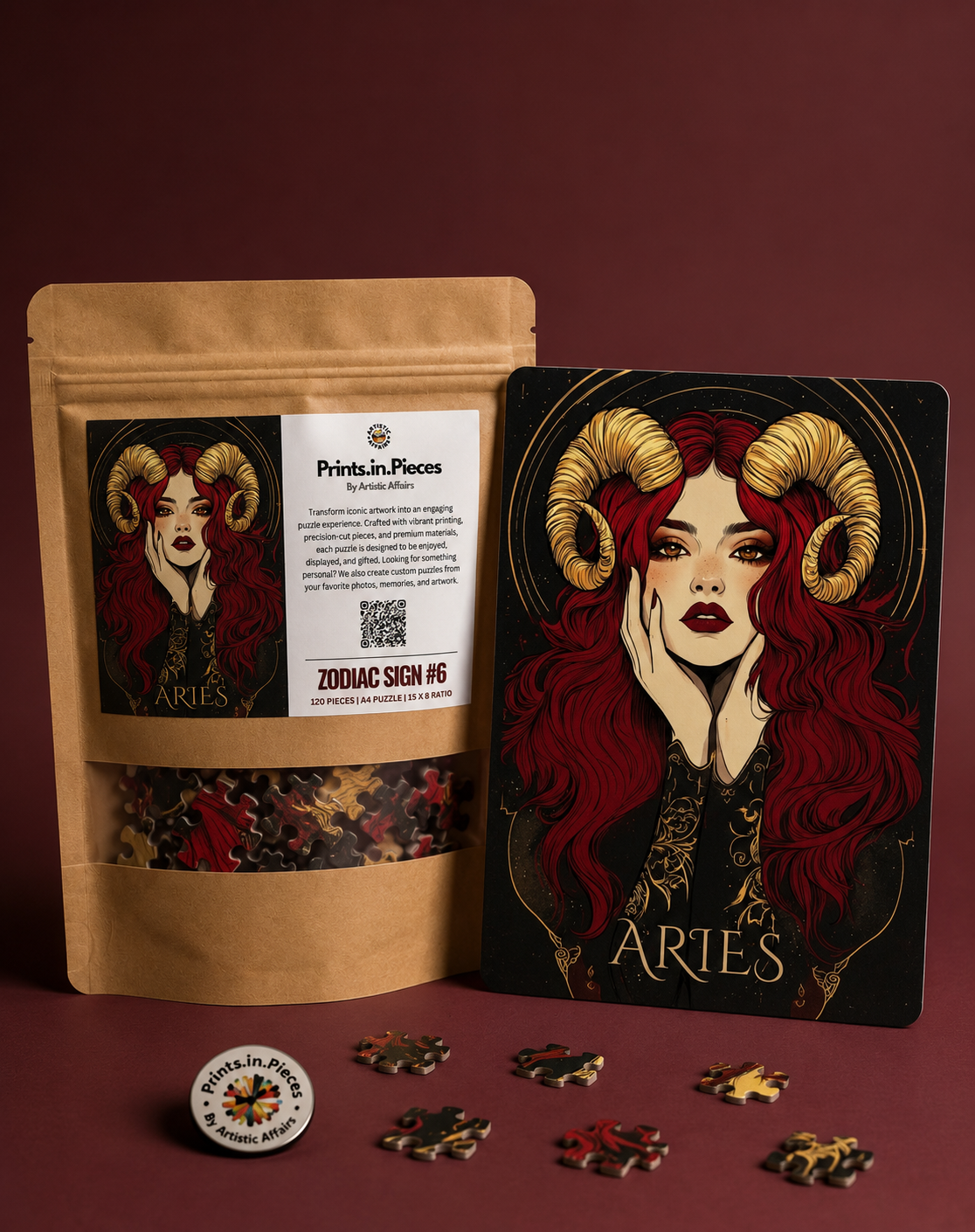 Aries Zodiac Puzzle — 120 Piece Celestial Ram Portrait Art