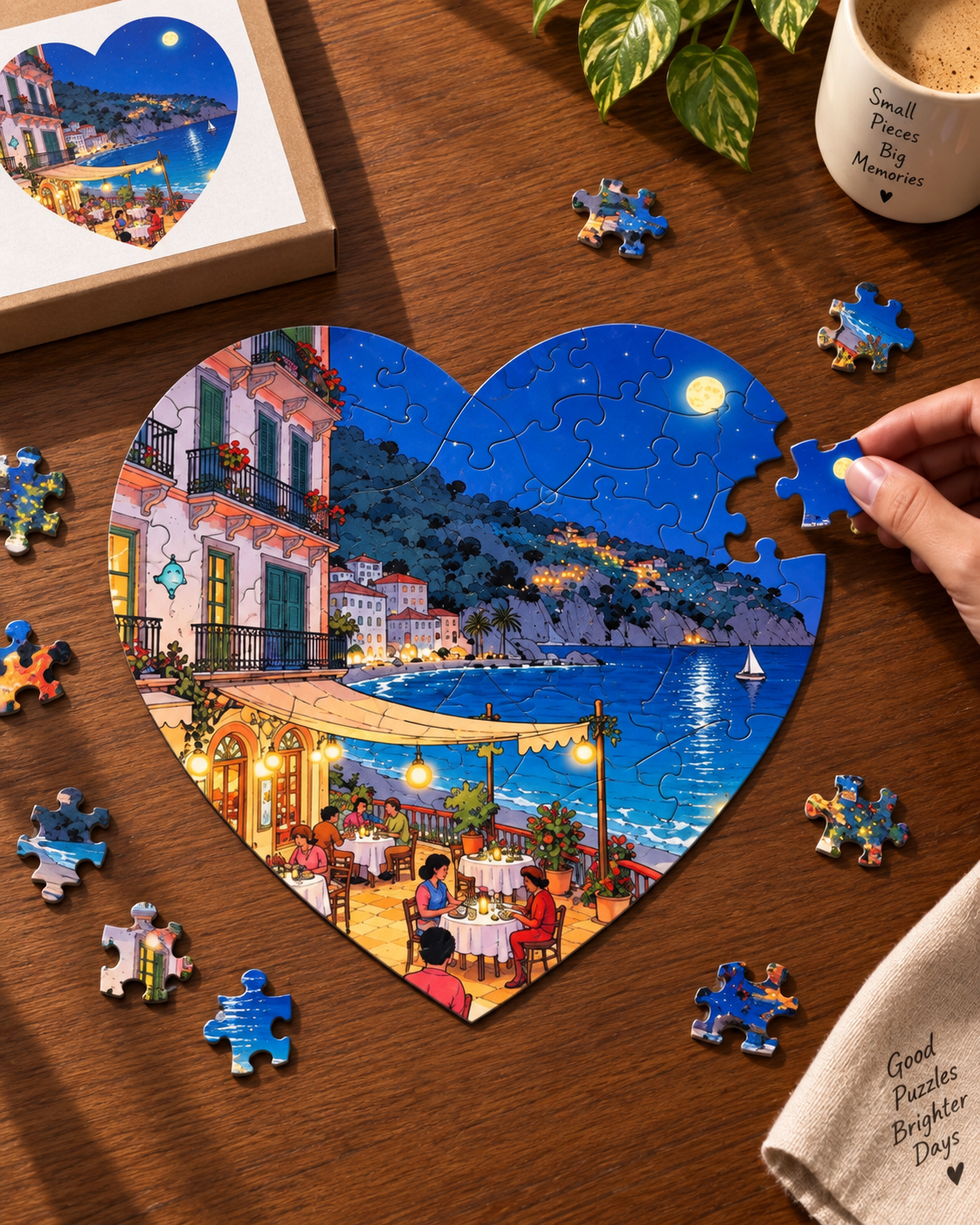 Moonlight Dinner Heart-Shaped Puzzle