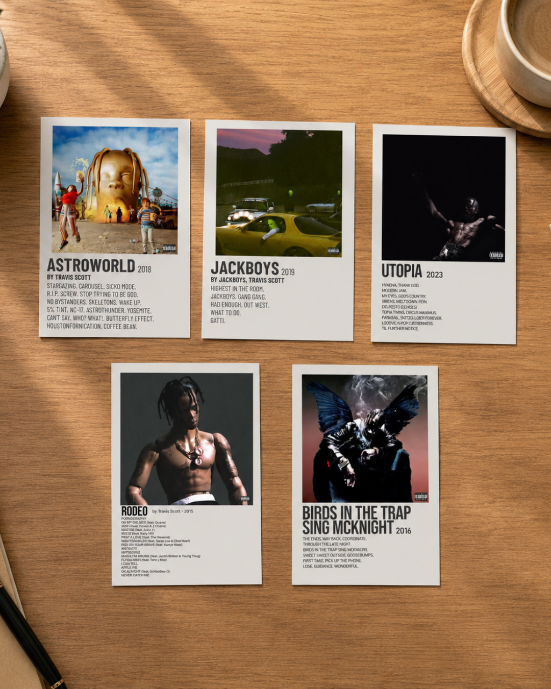 Travis Scott Albums Polaroid Set - Astroworld, Jackboys, Utopia, Rodeo, Birds in the Trap