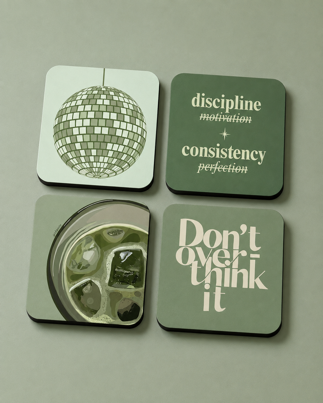 Matcha Green Aesthetic Coaster Set