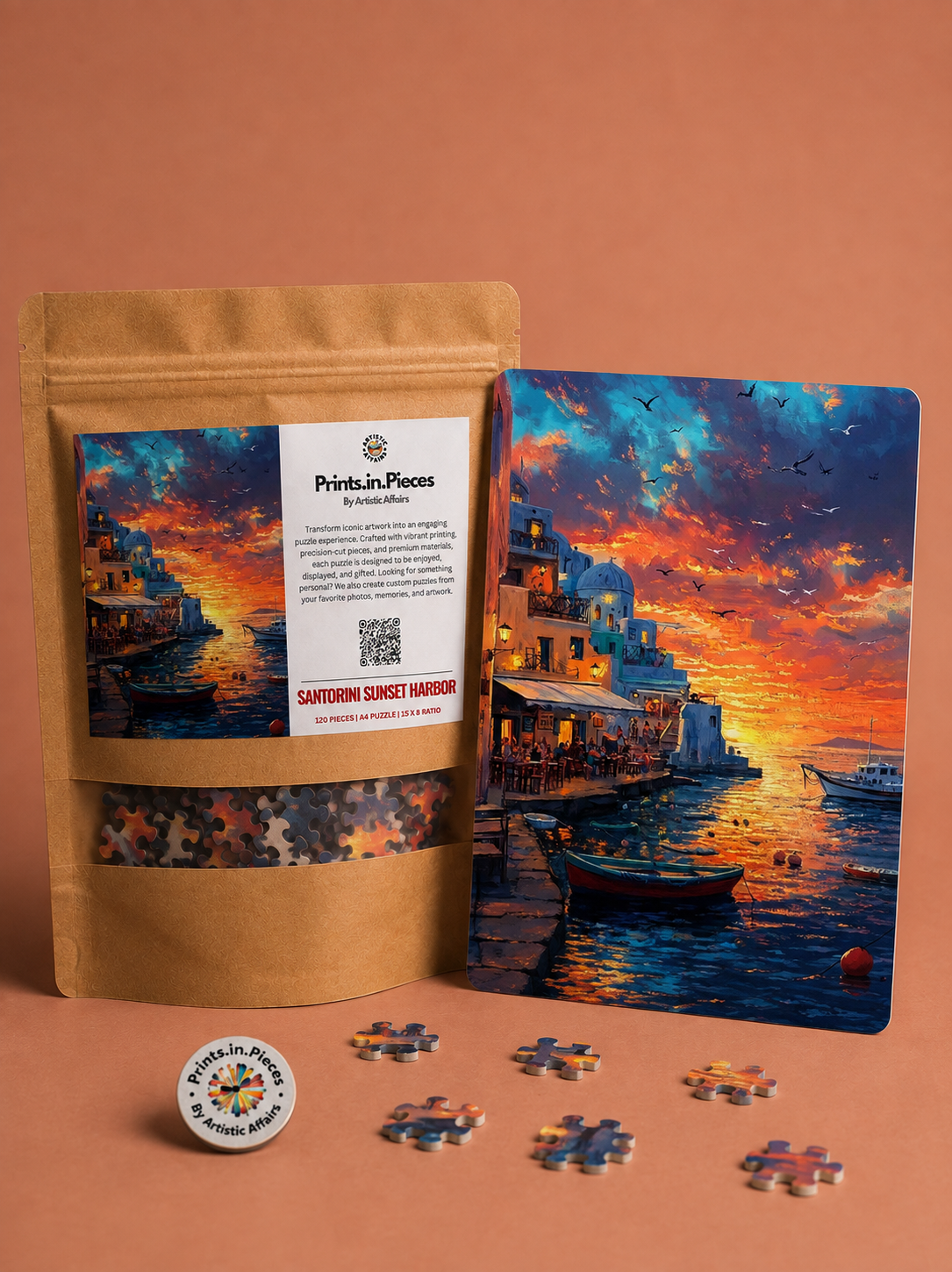Santorini Sunset Harbor Puzzle – 120 Piece Greece Travel Puzzle