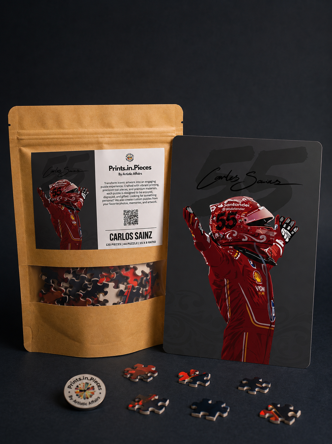 Carlos Sainz 55 Signature Ferrari F1 Puzzle — 120 Piece Collectible