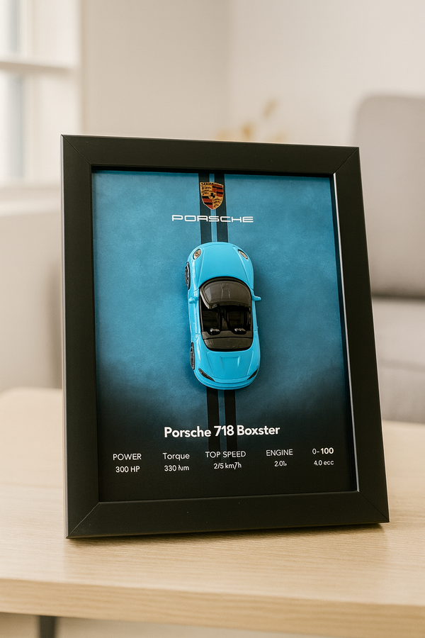 Porsche 718 Boxster 3d Hotwheels Car Frame (Blue)