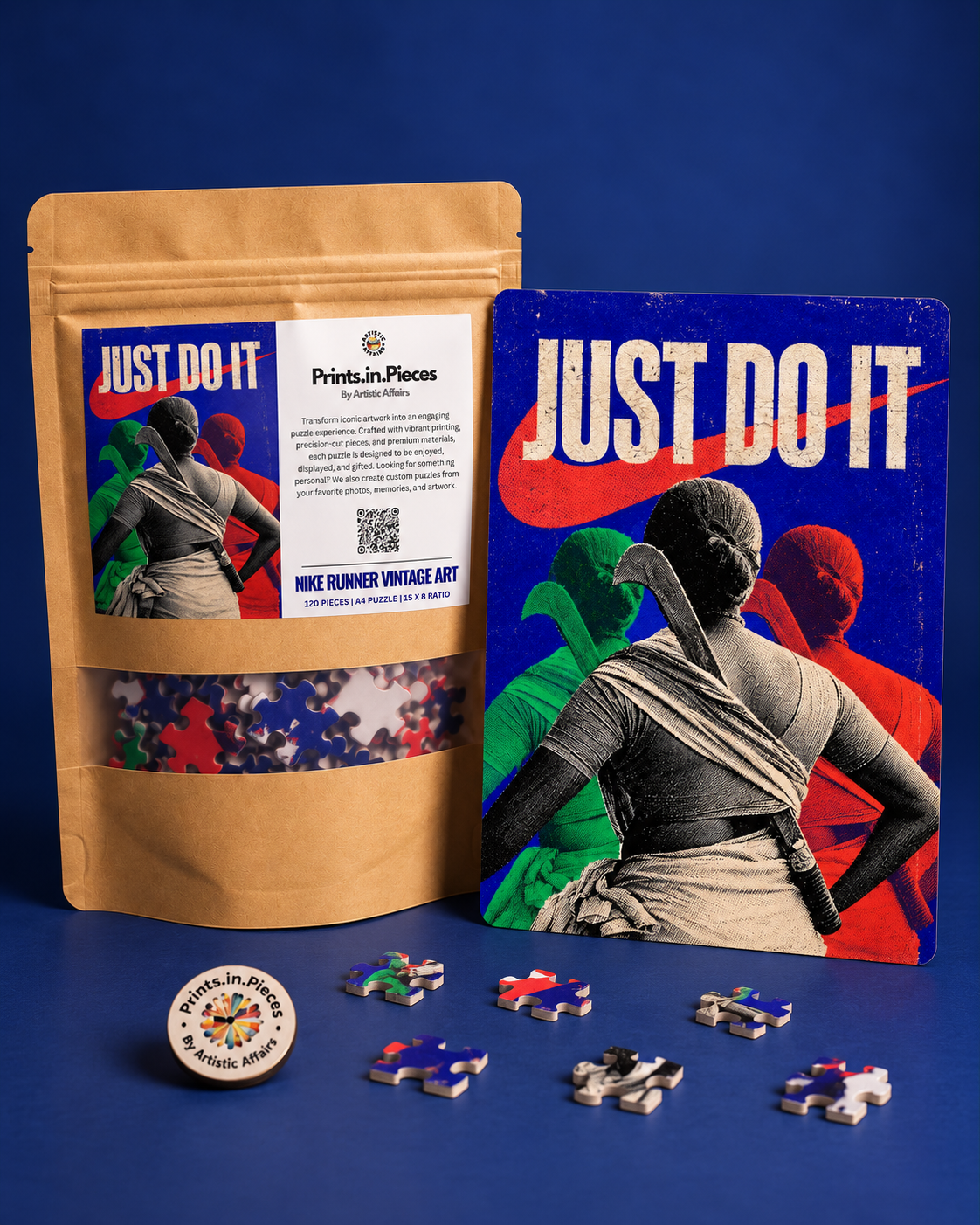 Nike Just Do It vintage art jigsaw puzzle – retro poster in blue, red and green