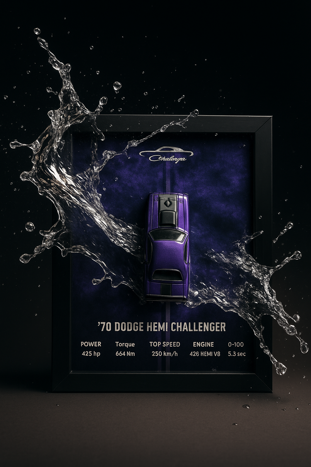 Hemi Dodge Challenger Hotwheels Car Frame (purple)
