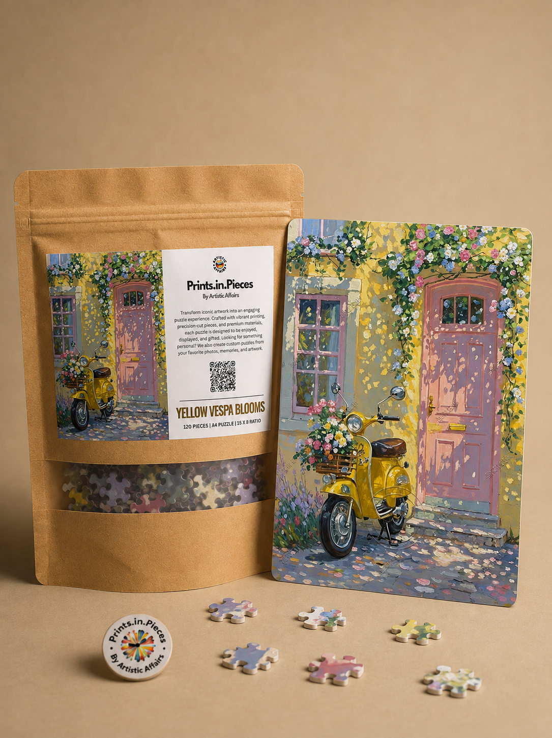 Yellow Vespa Blooms Puzzle – 120 Piece Scooter Art Puzzle
