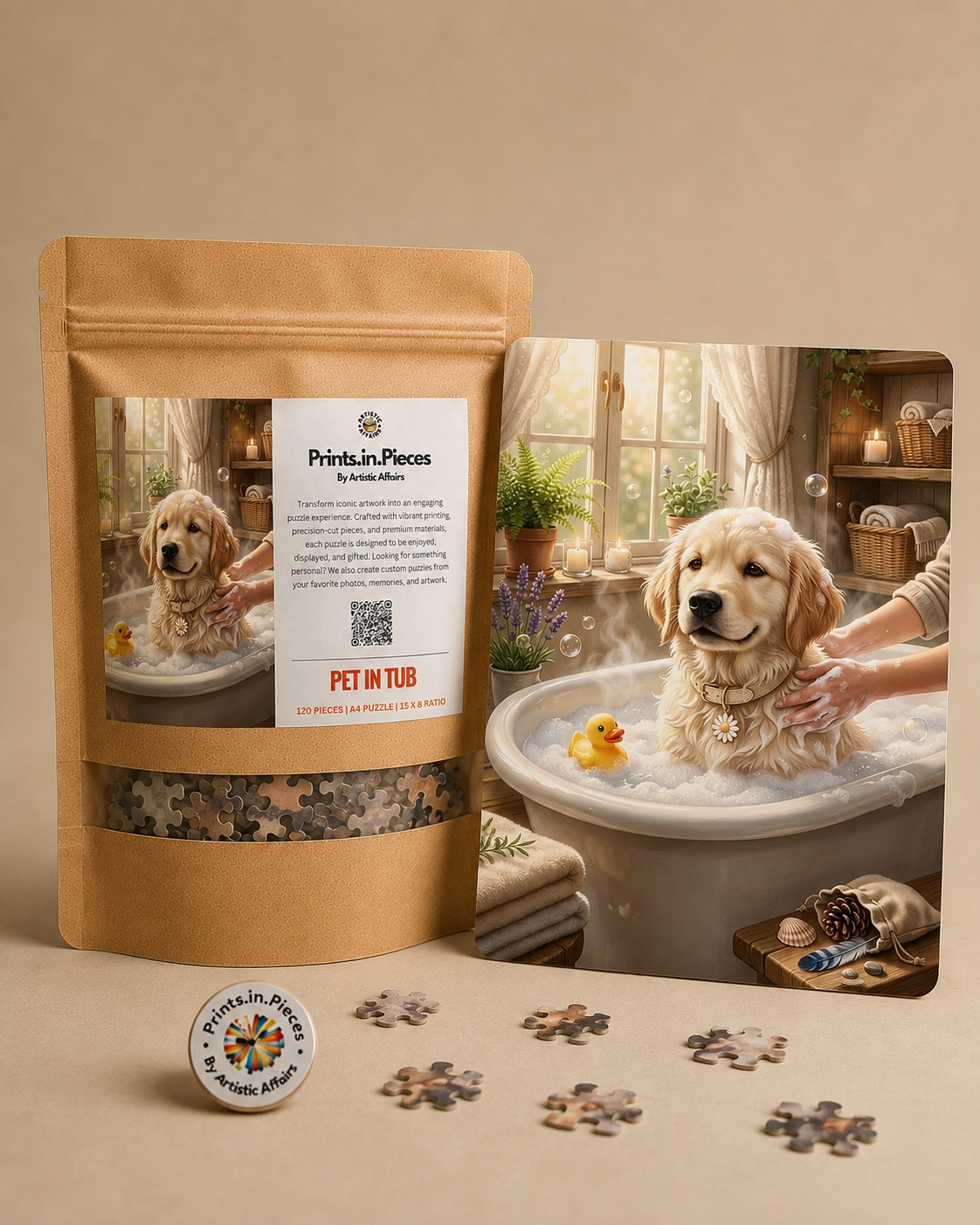 Pet in Tub Golden Retriever Bath Puzzle