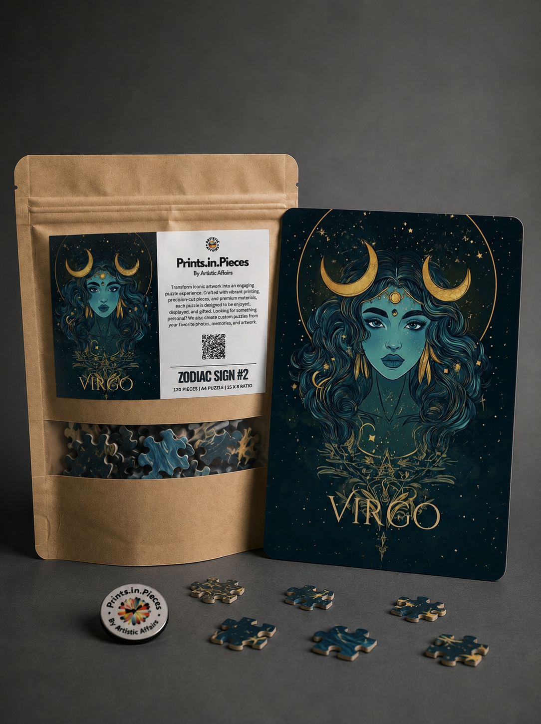 Virgo Zodiac Puzzle — 120 Piece Celestial Moon Portrait Art