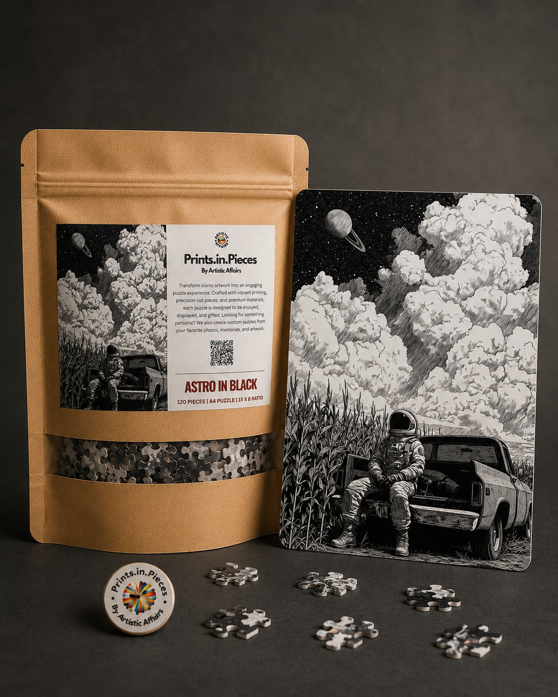 Astro in Black Astronaut Illustration Puzzle