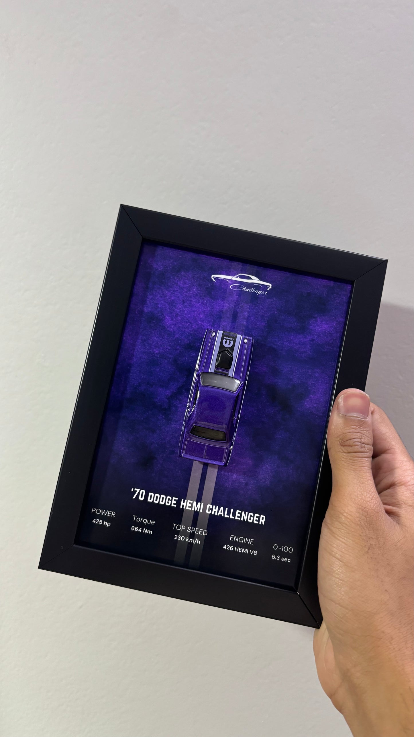 Hemi Dodge Challenger Hotwheels Car Frame (purple)