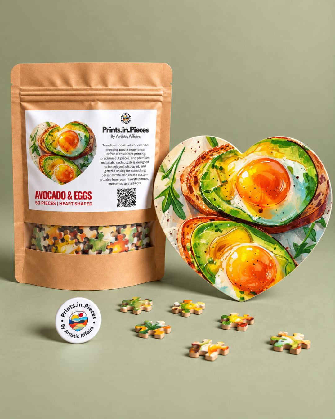 Avocado & Eggs Heart-Shaped Puzzle