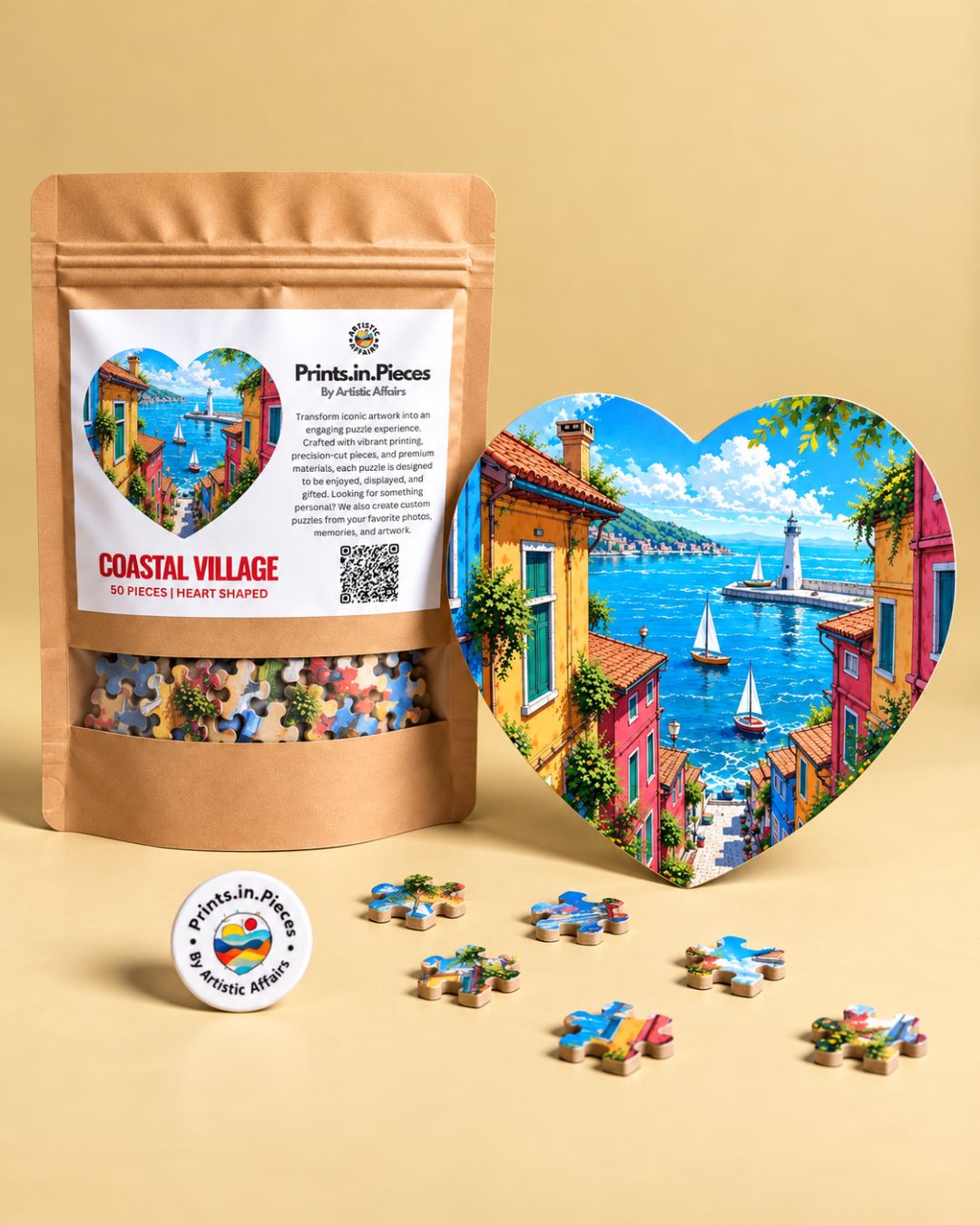 Coastal Village Heart-Shaped Puzzle