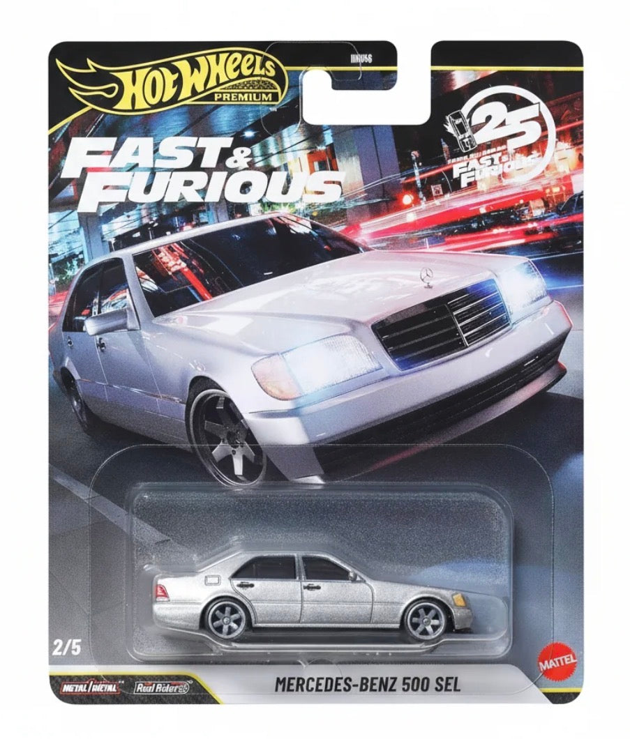 Hot Wheels Premium Mercedes-Benz 500 SEL Silver Die-Cast Car 1:64 Imported Card