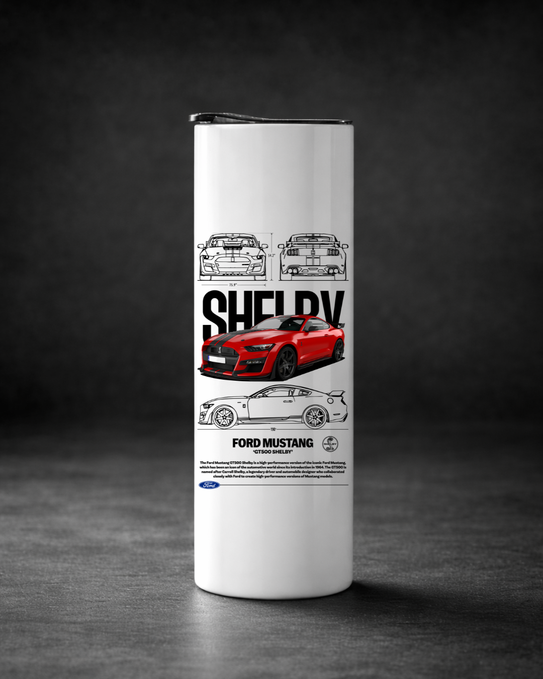 Ford Mustang Shelby GT500 Stainless Steel Tumbler with Metal Straw