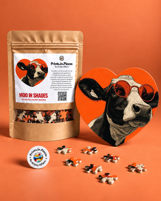 Moo in Shades Heart-Shaped Puzzle