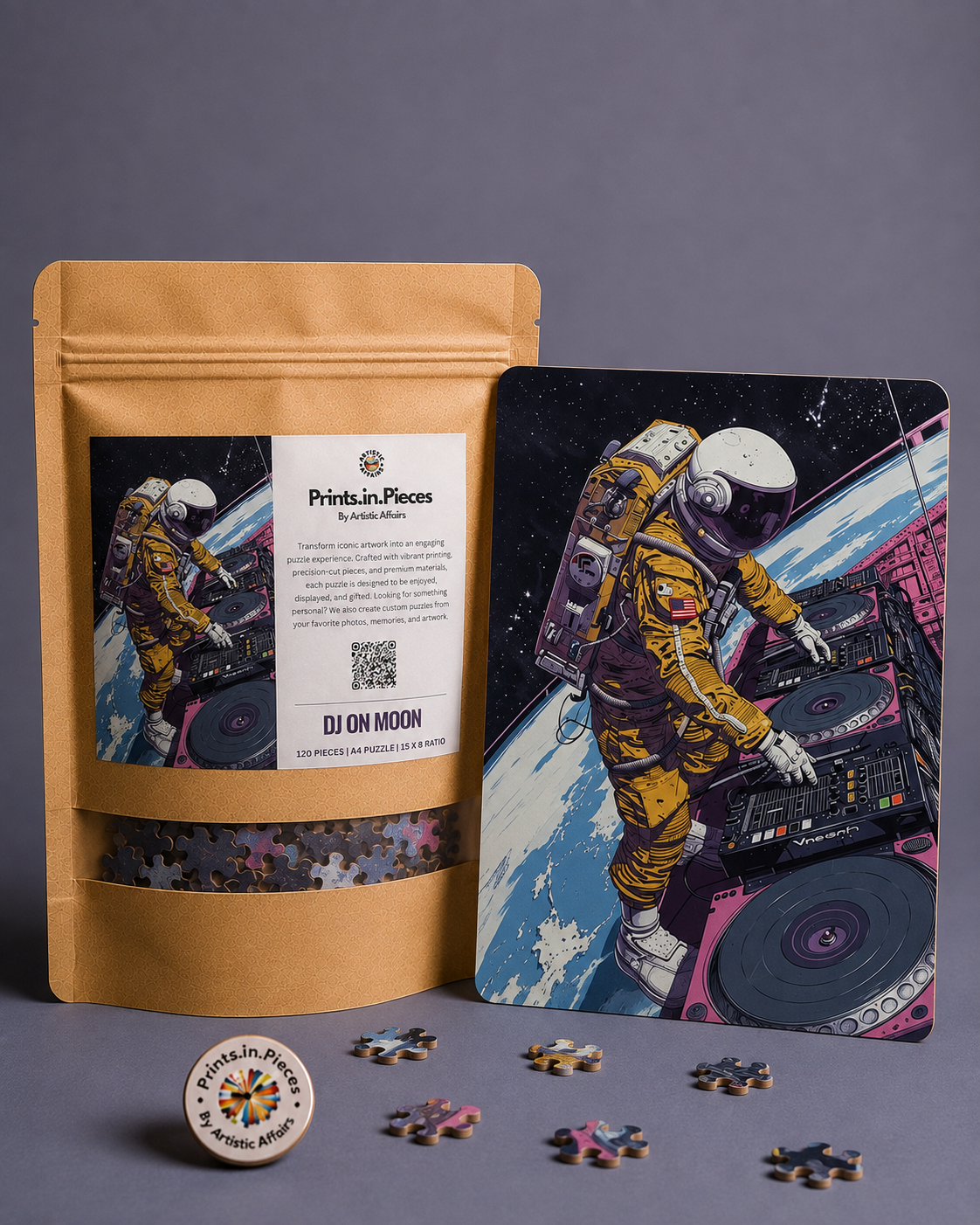 DJ on Moon Astronaut Illustration Puzzle
