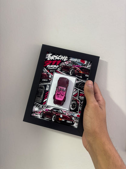 Porsche 911 Turbo Cabriolet 964 diecast shadow box frame, view 3