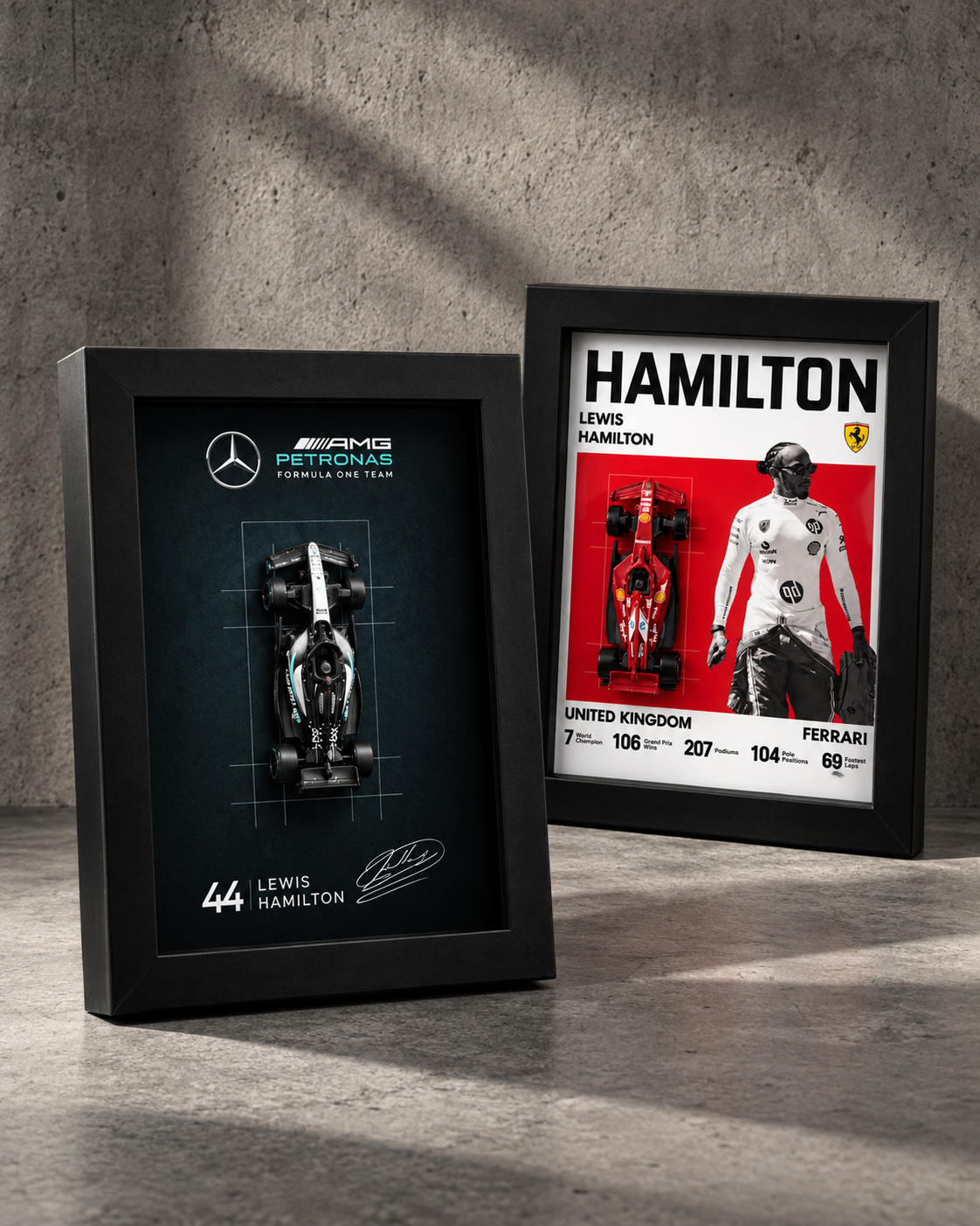 Lewis Hamilton Mercedes Ferrari F1 2-Frame Combo Set | 3D Detachable Car Frame #44