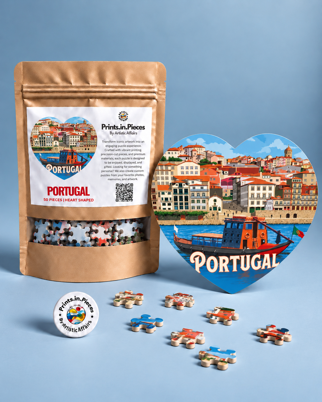 Portugal Coastal City Heart-Shaped Puzzle