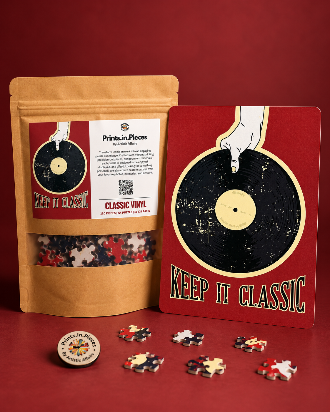 Keep It Classic jigsaw puzzle – vinyl record on deep red background
