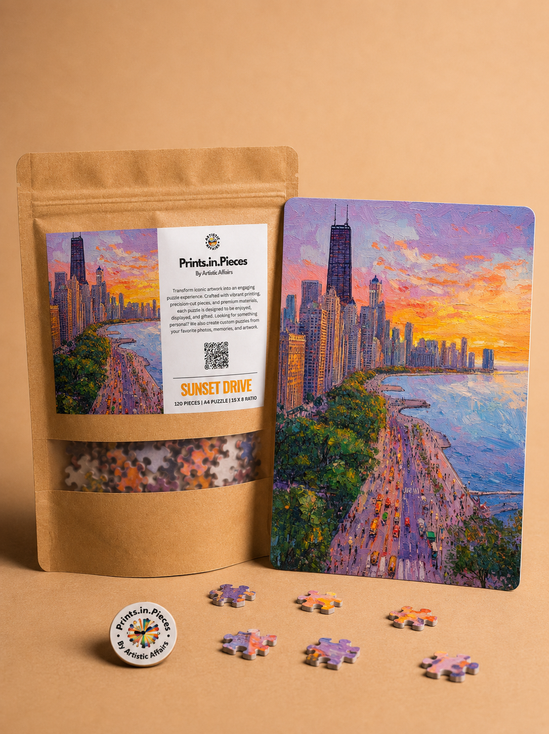 Sunset Drive Puzzle – 120 Piece Chicago Skyline Art Puzzle