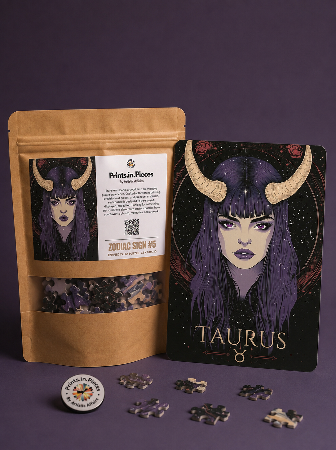 Taurus Zodiac Puzzle — 120 Piece Celestial Horned Portrait Art