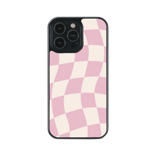 Chic Pink Checks Glass Phone Case