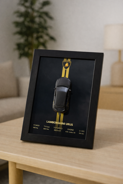 Black Lamborghini Urus  3d Hotwheels Car Frame (Majorette)