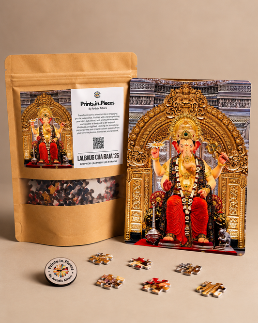 Lalbaug Cha Raja '26 Ganpati jigsaw puzzle – seated idol on an ornate golden throne