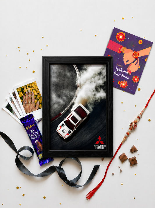 Mitsubishi rally car drift art frame with rakhi gift