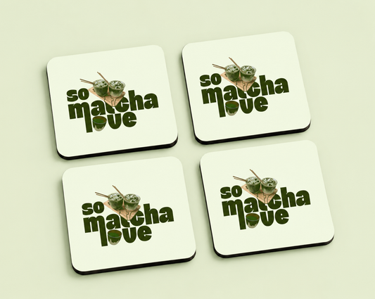 “So Matcha Love” 10 x 10 cm drink coaster by Artistic Affairs