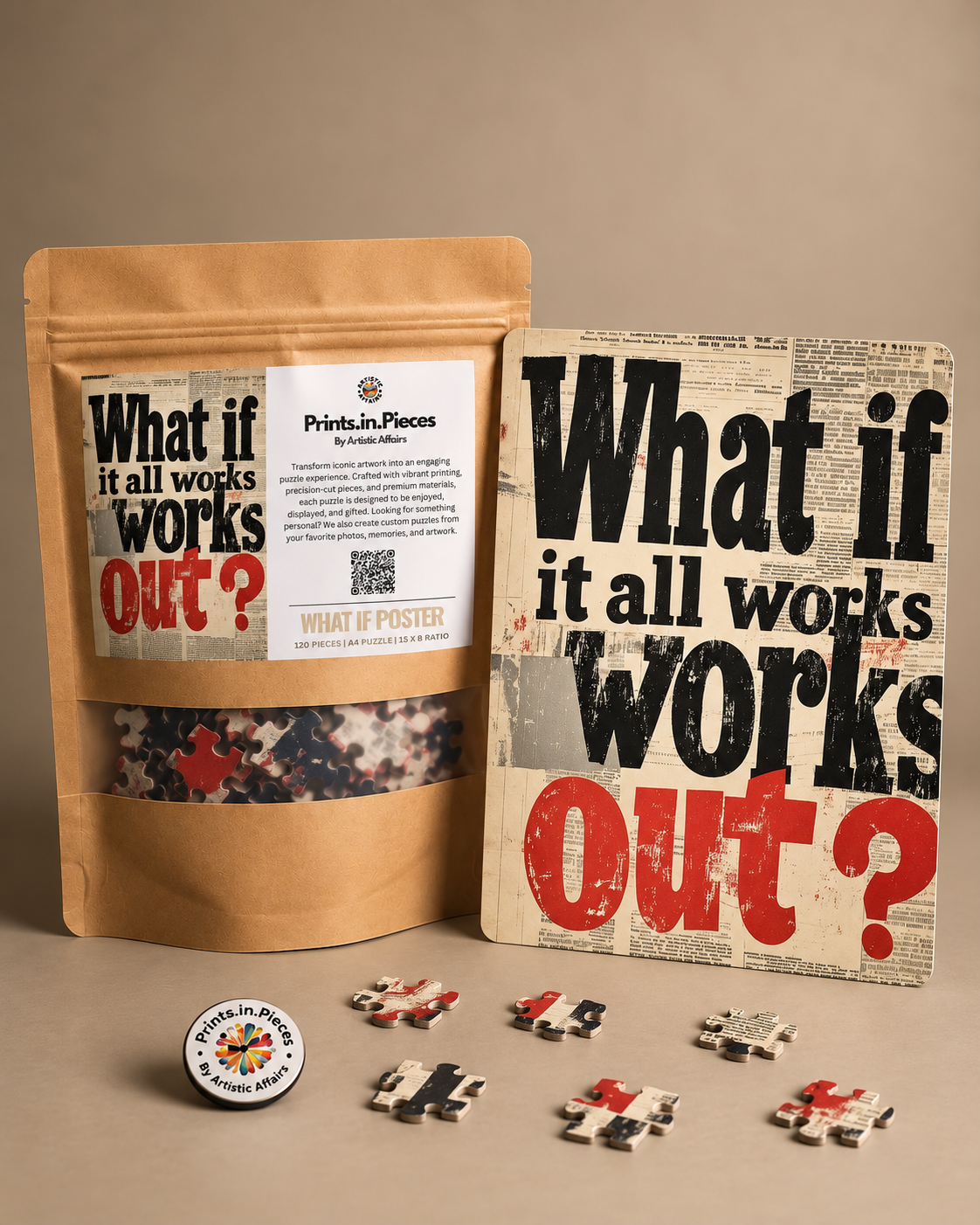 What If It All Works Out jigsaw puzzle – letterpress typography on vintage newspaper
