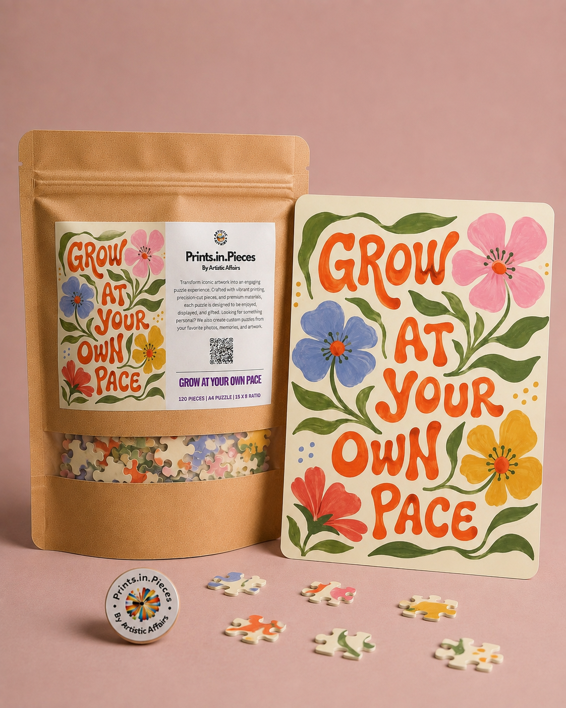 Grow at Your Own Pace Floral Typography Puzzle