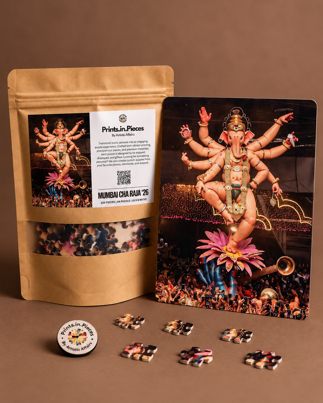 Mumbai Cha Raja '26 Ganpati jigsaw puzzle – dancing Ganpati on a lotus above devotees