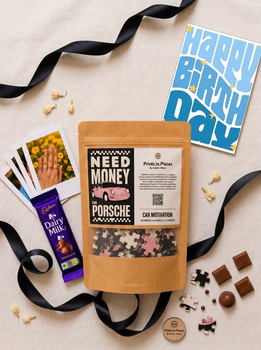 Car Lover Birthday Puzzle Hamper – Need Money for Porsche
