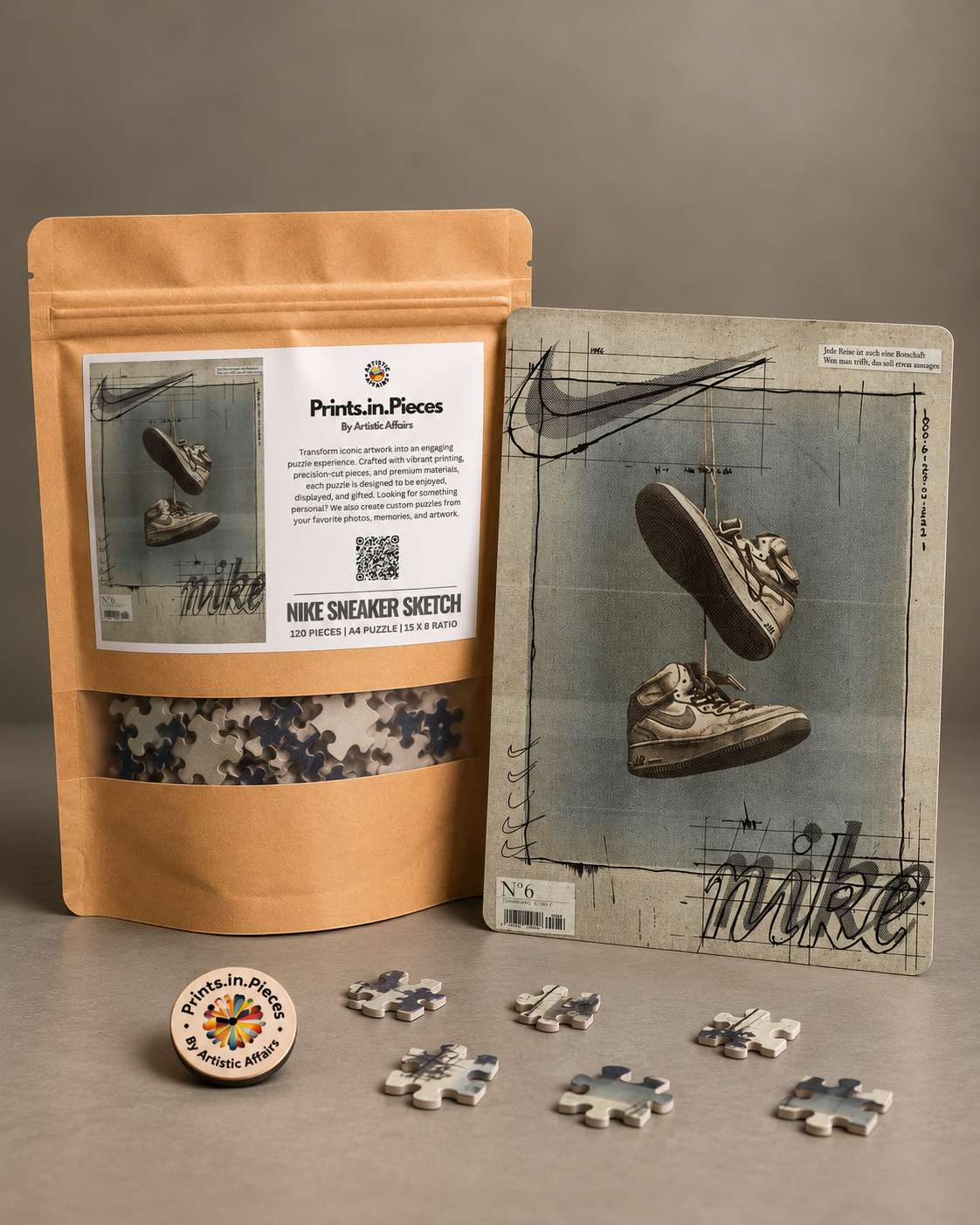 Nike Sneaker Sketch jigsaw puzzle – hanging high-top sneakers in vintage sketch style