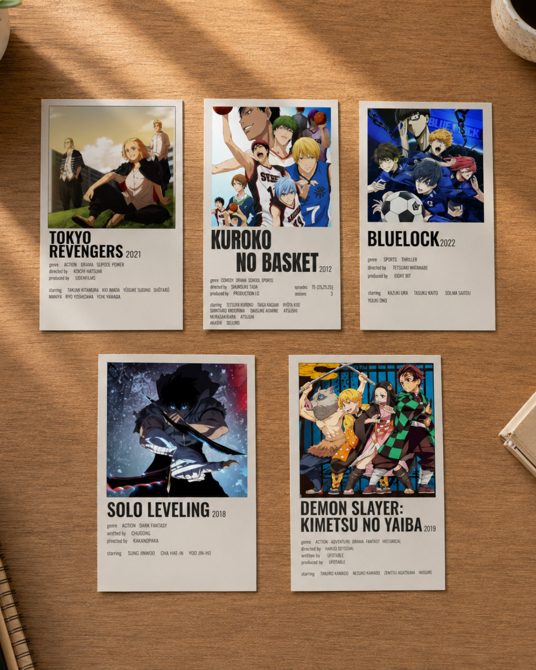 Anime Action Polaroid Set 3 - Tokyo Revengers, Kuroko no Basket, Blue Lock, Solo Leveling, Demon Slayer